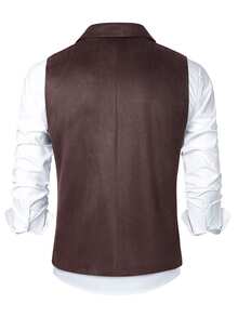 Manfinity Bizformal Men's Business Double Pocket Design Vest, Classic Autumn/Winter Mature Style Inner Layer Business Commute Suede Velvet Suit Vest - Rust Brown - View 2