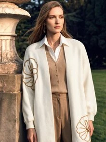 Anewsta French Elegant Floral Pattern Women's Mid-Length Cardigan - Apricot - View 4