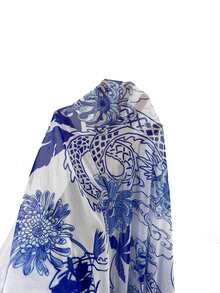 Swim Vcay Women's Dragon & Flower Printed Beach Wrap Kimono Cover Up, Perfect For Vacation,Summer Beach - Blue and White - View 5