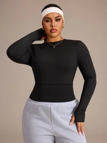 SHEIN Rhythm Era Plus Size Women's Criss-Cross Back Sports T-Shirt - Black - View 2