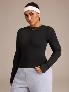 SHEIN Rhythm Era Plus Size Women's Criss-Cross Back Sports T-Shirt - Black - View 4