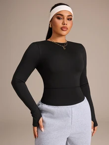 SHEIN Rhythm Era Plus Size Women's Criss-Cross Back Sports T-Shirt - Black - View 5