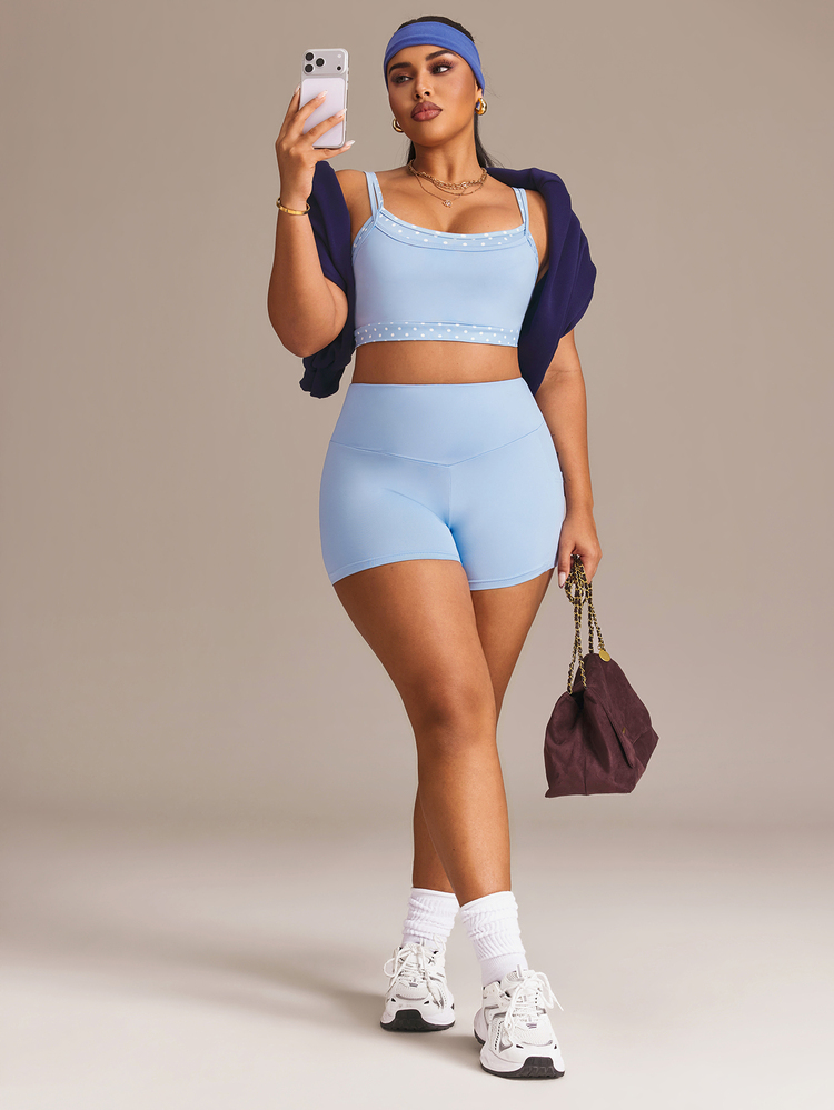 Rhythm Era Women's Plus Size Polka Dot Decor Camisole Top And Shorts Sports 2 Pieces Set - Blue - View 4