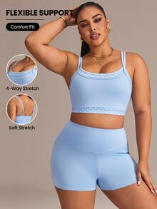 Rhythm Era Women's Plus Size Polka Dot Decor Camisole Top And Shorts Sports 2 Pieces Set - Blue - View 1