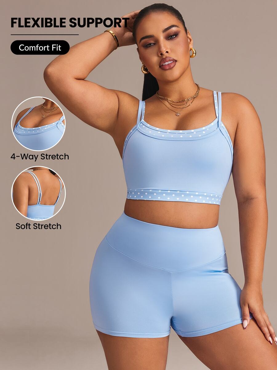 Rhythm Era Women's Plus Size Polka Dot Decor Camisole Top And Shorts Sports 2 Pieces Set - Blue - View 1