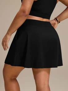 SHEIN Rhythm Era Plus Size Women's High Waist Pocket Skort For Daily Wear And Fitness - Black - View 2