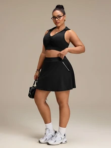 SHEIN Rhythm Era Plus Size Women's High Waist Pocket Skort For Daily Wear And Fitness - Black - View 6