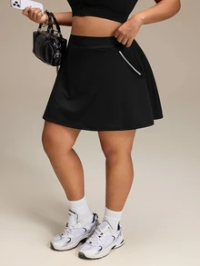 SHEIN Rhythm Era Plus Size Women's High Waist Pocket Skort For Daily Wear And Fitness - Black - View 5