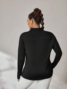 Rhythm Era Plus Size Color Block Stripe Thumb Hole Long Sleeve Sports Sweatshirt Summer Gym Active Black - Black - View 2