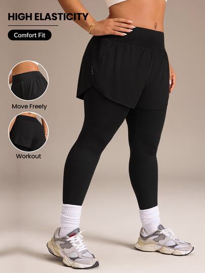 SHEIN Rhythm Era Women's Plus Size Shorts Style Fitness Leggings, High Waist Tummy Control High Elasticity Anti-Chafe Running Sports Long Pants