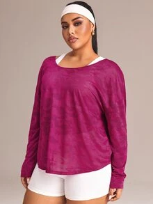 SHEIN Rhythm Era Women's Plus Size Camouflage Loose Fit Long Sleeve Sports T-Shirt Fall - Purple - View 2