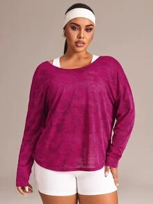 SHEIN Rhythm Era Women's Plus Size Camouflage Loose Fit Long Sleeve Sports T-Shirt Fall - Purple - View 4