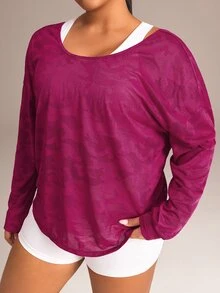 SHEIN Rhythm Era Women's Plus Size Camouflage Loose Fit Long Sleeve Sports T-Shirt Fall - Purple - View 6