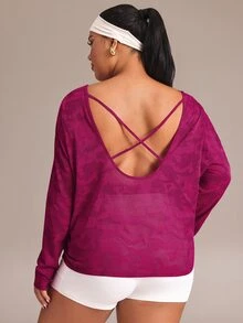 SHEIN Rhythm Era Women's Plus Size Camouflage Loose Fit Long Sleeve Sports T-Shirt Fall - Purple - View 7