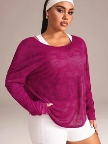SHEIN Rhythm Era Women's Plus Size Camouflage Loose Fit Long Sleeve Sports T-Shirt Fall - Purple - View 5