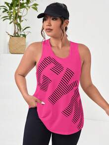 SHEIN Rhythm Era Atasan Olahraga Kasual Harian Wanita Ukuran Besar dengan Motif Huruf - Hot Pink - View 5