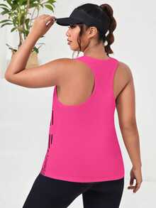 SHEIN Rhythm Era Atasan Olahraga Kasual Harian Wanita Ukuran Besar dengan Motif Huruf - Hot Pink - View 2