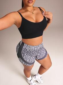 SHEIN Rhythm Era Women's Seamless Plus Size Solid Color Casual Sports Bra - Black - View 5