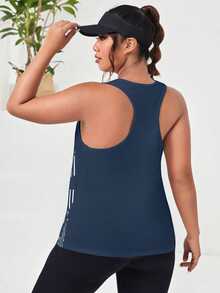 SHEIN Unity Plus Size Women's Letter Print Daily Fitness Workout Racerback Tank Top - Royal Blue - View 2