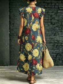 EMERY ROSE Floral Fashion Woven New Style Casual Travel And Vacation Summer Large-Sized Long Dress - Multicolor - View 2