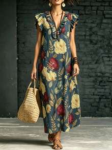 EMERY ROSE Floral Fashion Woven New Style Casual Travel And Vacation Summer Large-Sized Long Dress - Multicolor - View 4