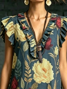 EMERY ROSE Floral Fashion Woven New Style Casual Travel And Vacation Summer Large-Sized Long Dress - Multicolor - View 5