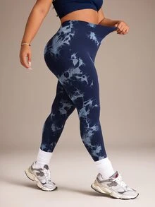 SHEIN Rhythm Era Seamless High Elasticity Women Plus Size Sports Leggings - Navy Blue - View 3