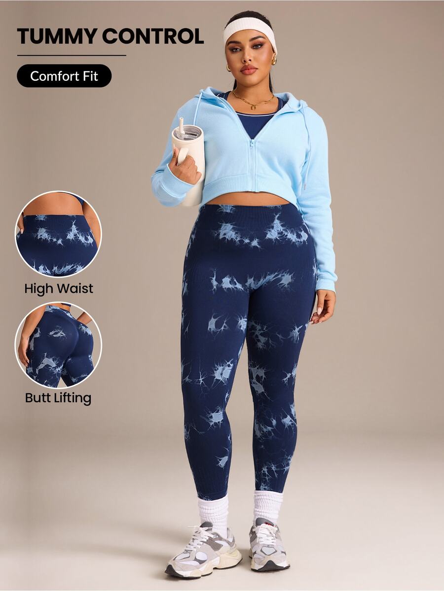 SHEIN Rhythm Era Seamless High Elasticity Women Plus Size Sports Leggings - Navy Blue - View 1