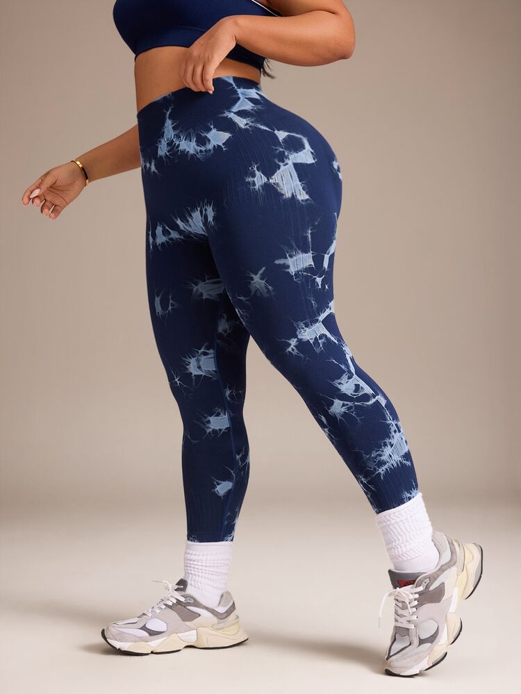SHEIN Rhythm Era Legging Olahraga Wanita Ukuran Besar Tanpa Jahitan dengan Elastisitas Tinggi - Navy Blue - View 6