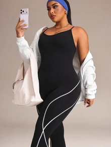 SHEIN Rhythm Era Seamless High Elasticity Plus Size Women's Sports Jumpsuit - Black - View 4