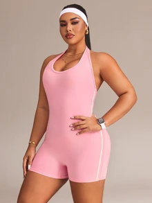 Rhythm Era Women's Plus Size Halter Neck Tank Top Style Sports Romper - Pink - View 6