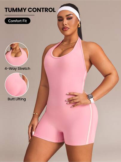 Rhythm Era Women's Plus Size Halter Neck Tank Top Style Sports Romper
