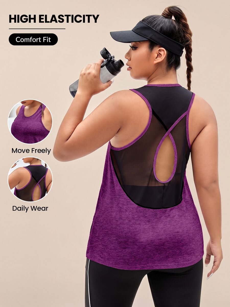 SHEIN Unity Plus Size Women's Colorblock Casual Daily Sports Top - Bold Plum - View 1