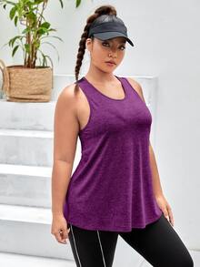 SHEIN Unity Plus Size Women's Colorblock Casual Daily Sports Top - Bold Plum - View 4