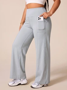 SHEIN Rhythm Era Women's Plus Size Solid Color High Waist Daily Fitness Sports Leggings - Light Grey - View 3
