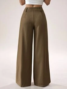 SHEIN PETITE Fashionable Versatile Commuter Wide Leg Suit Pants - Green - View 2