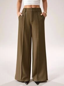 SHEIN PETITE Fashionable Versatile Commuter Wide Leg Suit Pants - Green - View 6