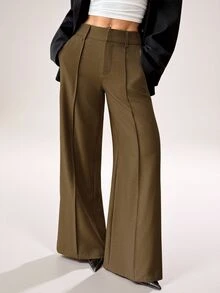 SHEIN PETITE Fashionable Versatile Commuter Wide Leg Suit Pants - Green - View 5