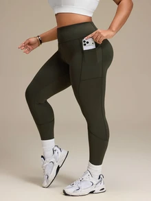 Rhythm Era 2pcs Plus Size Women Solid Color High Waist Pockets Sports Leggings - Multicolor - View 6