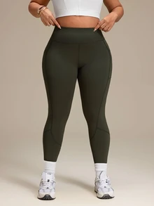Rhythm Era 2pcs Plus Size Women Solid Color High Waist Pockets Sports Leggings - Multicolor - View 4