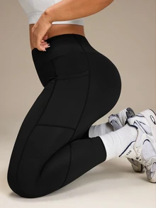 Rhythm Era 2pcs Plus Size Women Solid Color High Waist Pockets Sports Leggings - Multicolor - View 7