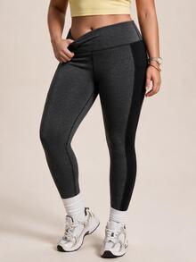 SHEIN Rhythm Era Women's Plus Size Pocket Colorblock Patchwork Sports Leggings Gym Active Dark Purple Summer - Black - View 2