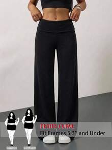 SHEIN PETITE CURVE Celana Panjang Wanita Ukuran Besar Warna Polos Kasual Lembut Serbaguna untuk Sehari-hari Formal Olahraga Hitam Musim Gugur Pakaian Rumah Formal - Hitam - View 1