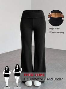 SHEIN PETITE CURVE Celana Panjang Wanita Ukuran Besar Warna Polos Kasual Lembut Serbaguna untuk Sehari-hari Formal Olahraga Hitam Musim Gugur Pakaian Rumah Formal - Hitam - View 4