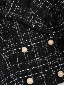 Sweetra Women's Elegant Plaid Double-Breasted Cropped Jacket And Pleated Skirt Two-Piece Set For Spring And Autumn Y2K Outfit  Fall Cloth For Women - Black and White - View 5