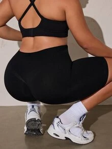 Rhythm Era Plus Size Women Seamless Tummy Control Butt Lifting Sports Shorts - Black - View 1