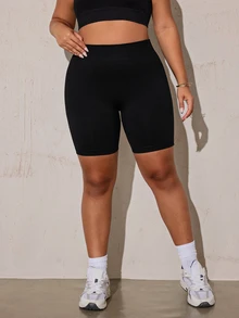 Rhythm Era Plus Size Women Seamless Tummy Control Butt Lifting Sports Shorts - Black - View 4