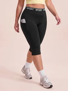 SHEIN Rhythm Era Women's Plus Size Letter Print Casual Daily Travel Sports Leggings - Black - View 13