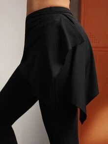 CourtClass Women's Solid Color 2 In 1 Daily Fitness Flare Leggings - Black - View 5