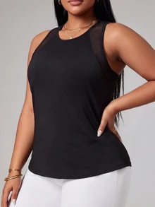 SHEIN Unity Solid Color Racerback Plus Size Sports Tank Top - Black - View 14
